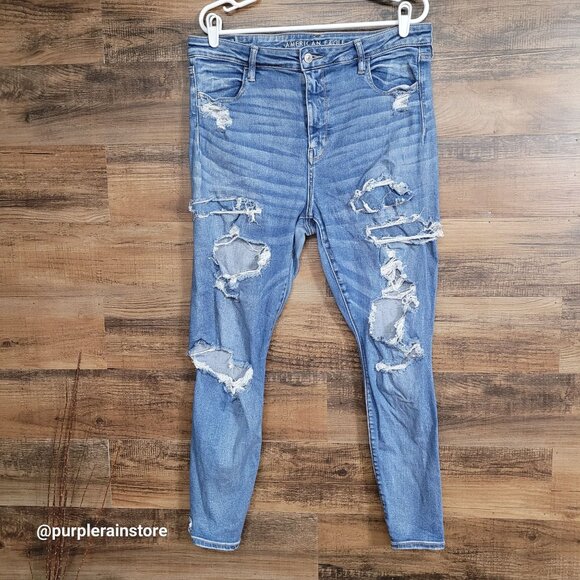 American Eagle Jeans 16 R Jegging Super Hi Rise Next Level Stretch Medium Light - Picture 1 of 13